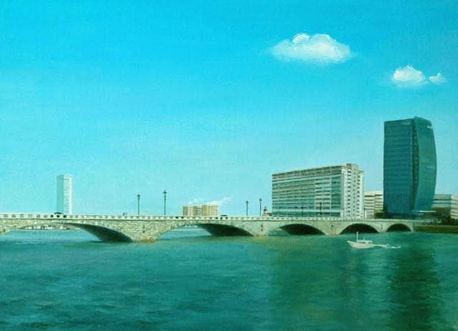 油絵 菅家令子 絵 絵画インテリア額付(白) F6-080214 風景万代橋新潟