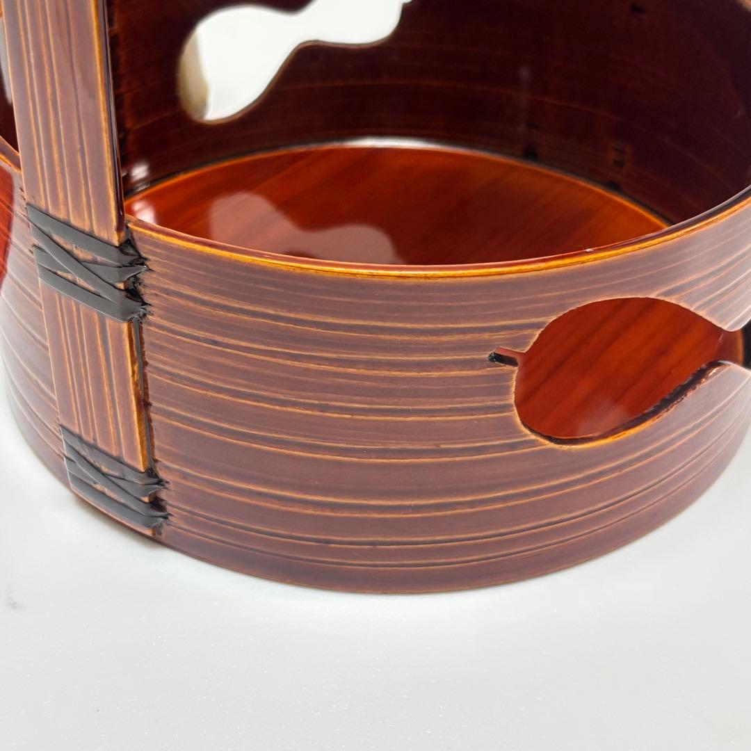 飛騨春慶塗　莨盆 瓢透し手付　春次　箱入　茶道具　漆器