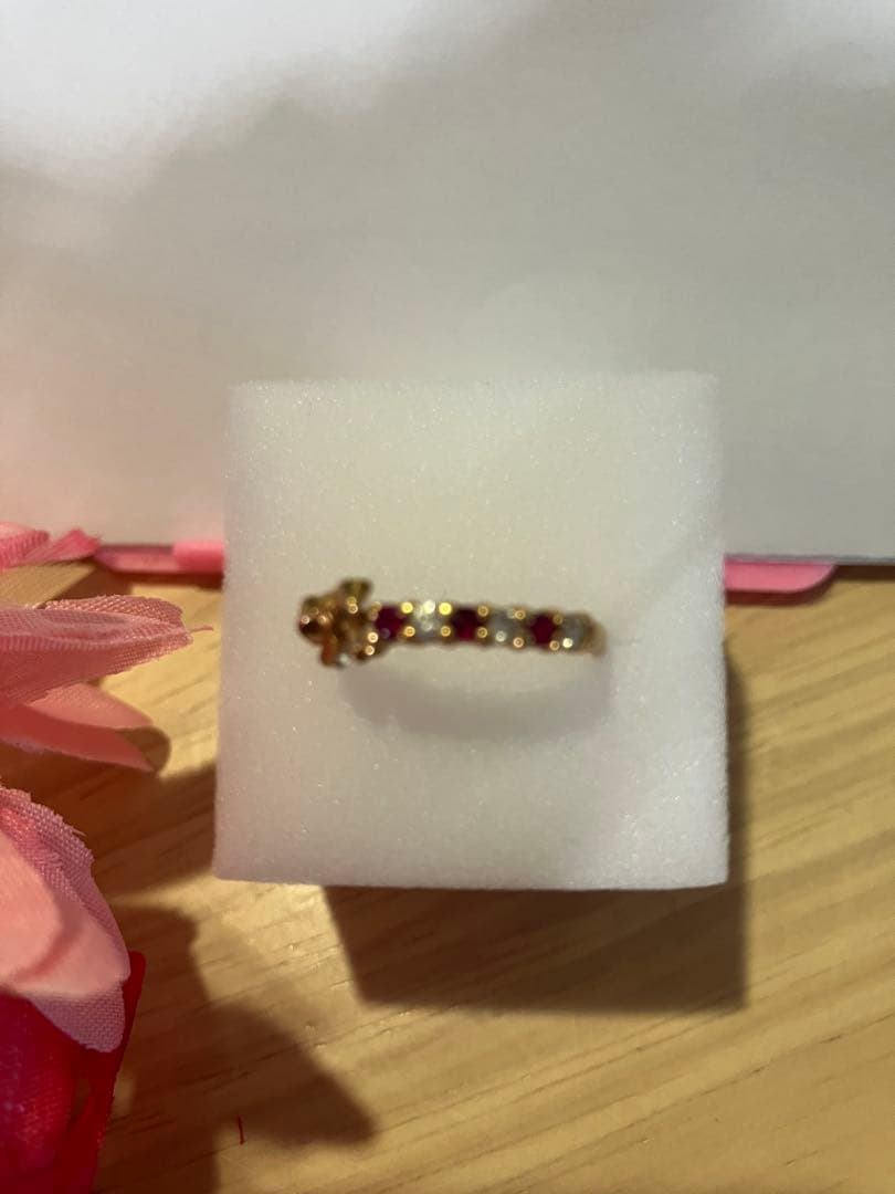 STAR JEWEWJRY K18リボンデザイン ルビー ダイヤモンド リング