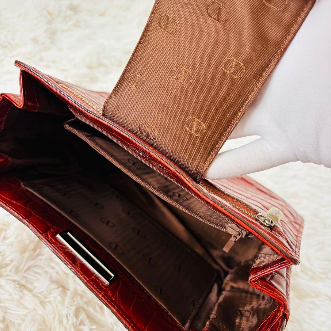 ガラバーニ　クロコダイル　ハンドバッグ　silverプレート　ブラウン　本革