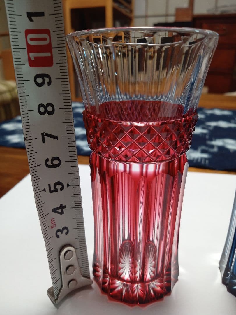 薩摩切子　一口ビールグラス　赤　色被せグラス　薩摩ガラス工芸作