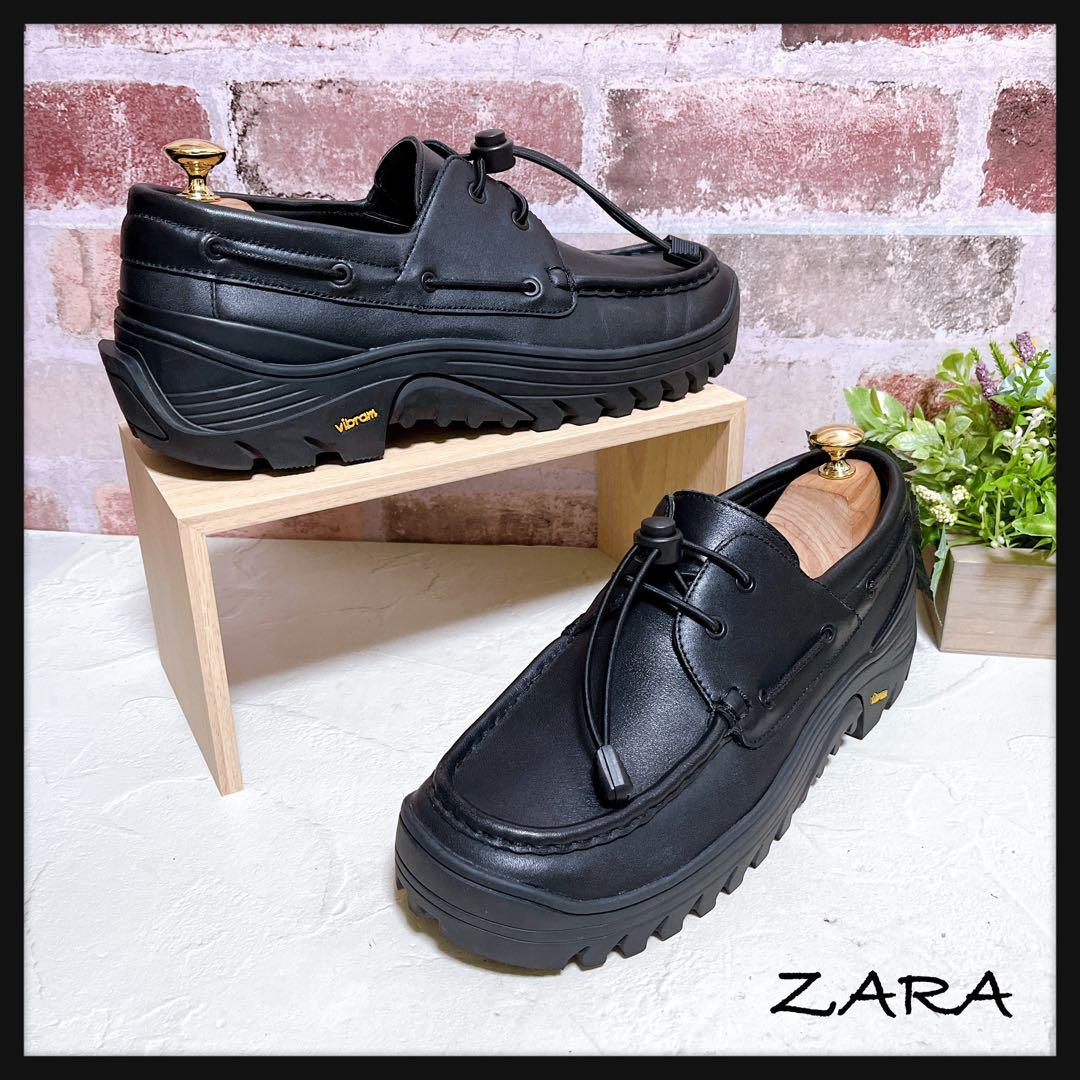 【ZARA×Vibram】デッキシューズ 黒 42 美品 ザラ ビブラム 厚底
