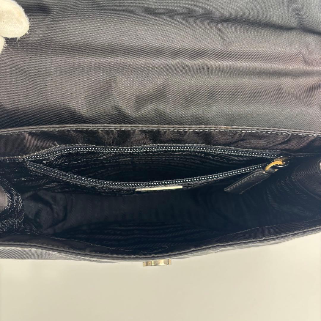 美品 PRADA プラダ メタルハンドル ハンドバッグ ナイロン ブラック