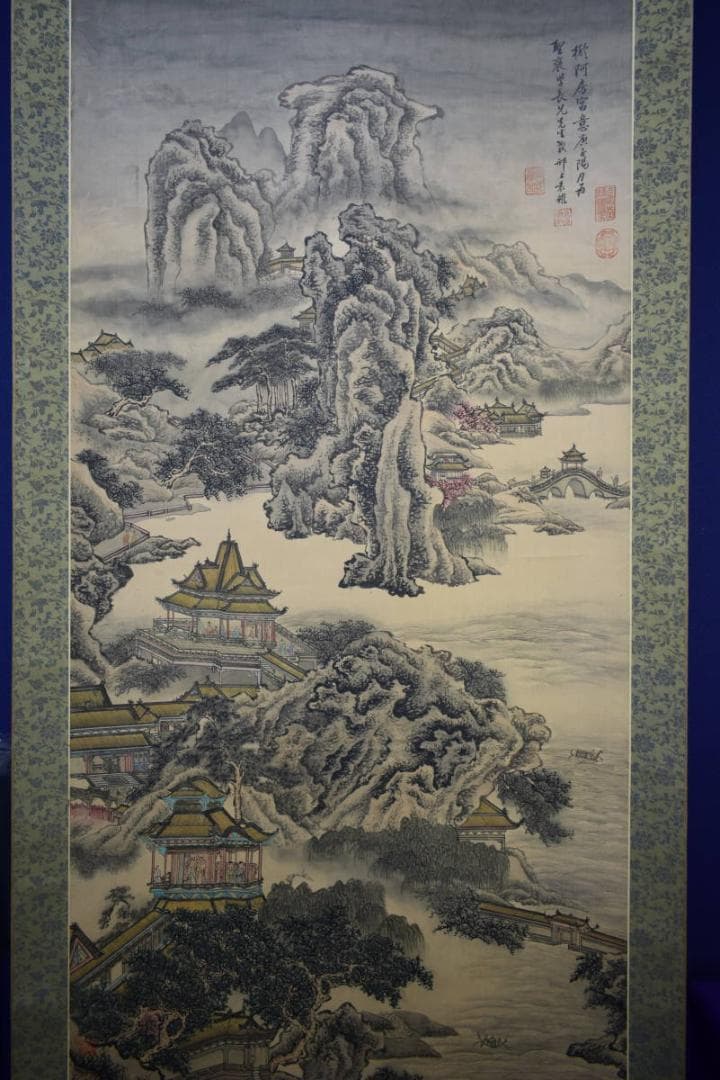 不詳/作者不詳/塔山水人物図/布袋屋掛軸HF-178