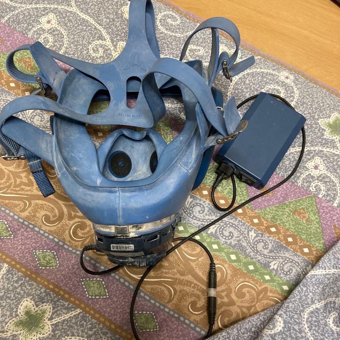 防塵マスク フルフェイス 青 電源ユニット付き バッテリー無し　ぽとふ