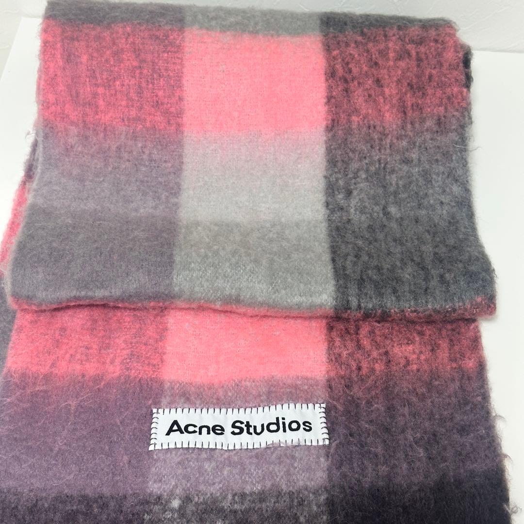 Acne Studios モヘアチェックスカーフ マフラー ピンク グレー 灰色