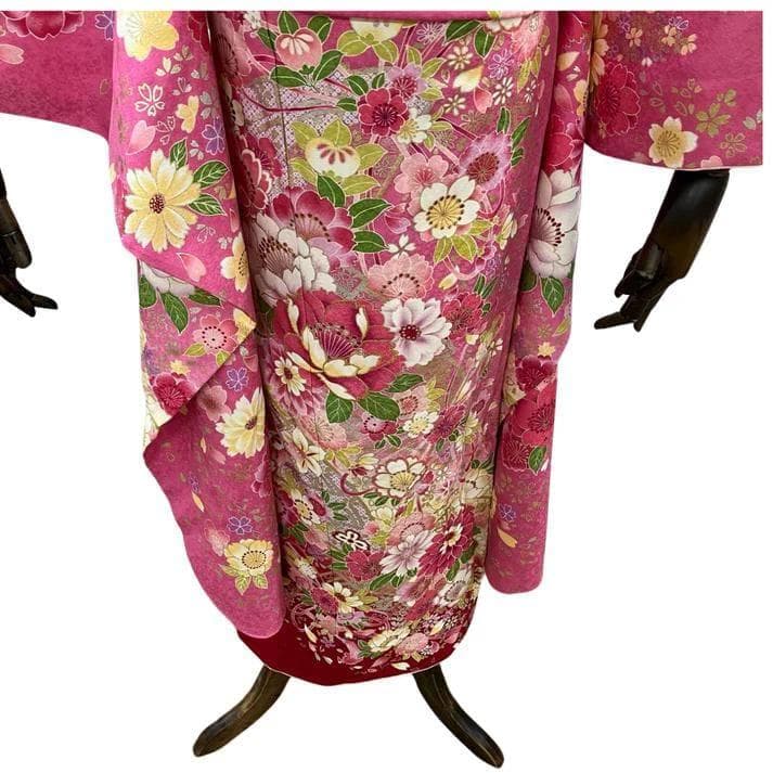 ※【美品】 振袖セット 成人式 正絹 古典柄 振袖 ピンク *131 ●