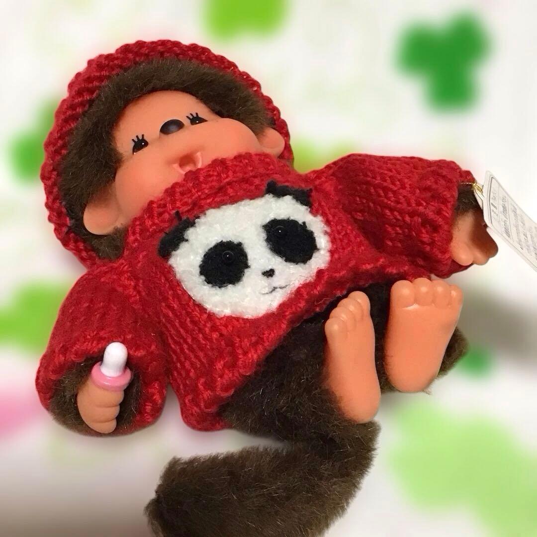 セキグチ「パンダニット」ふたごのモンチッチS　女の子レトロぬいぐるみ美品！