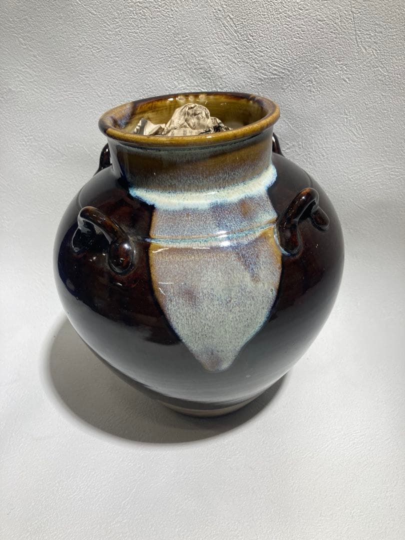 B0105)赤膚焼 大塩昭山作 飾壷 飾紐 網紐中古 美品