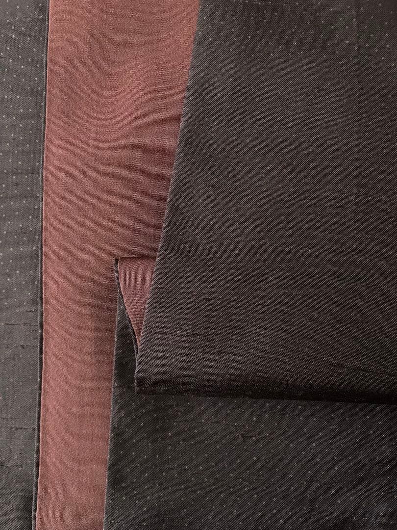 深茶ドット牛首紬 正絹小紋着物