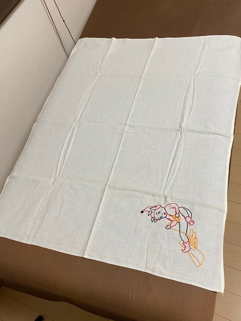 40s'50s'ビンテージデビル刺繍ナプキン、リネン生地 大判古着ファーマーズ