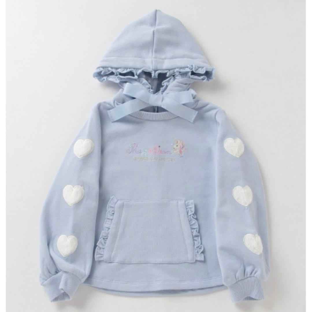 新品　メゾピアノ　裏毛 ハートアップリケユニコーン刺しゅうフリルパーカー