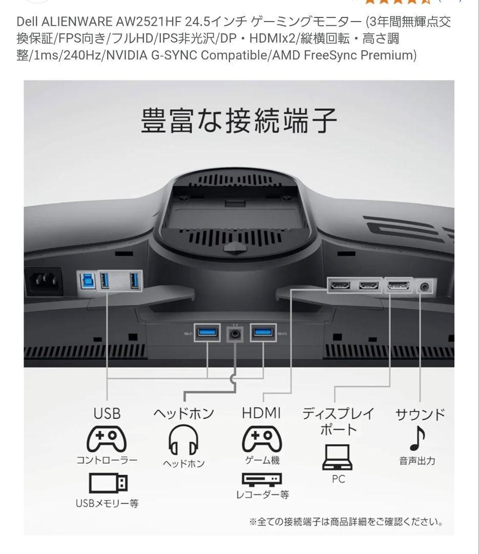 Dell ALIENWARE AW2521HF 24.5インチモニター