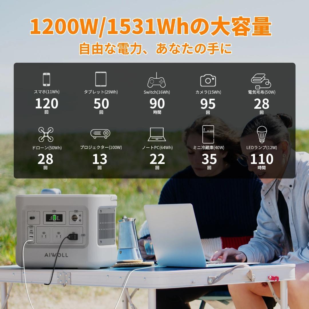 新品●AIWOLLポータブル電源 AC出力1500W瞬間最大2400W