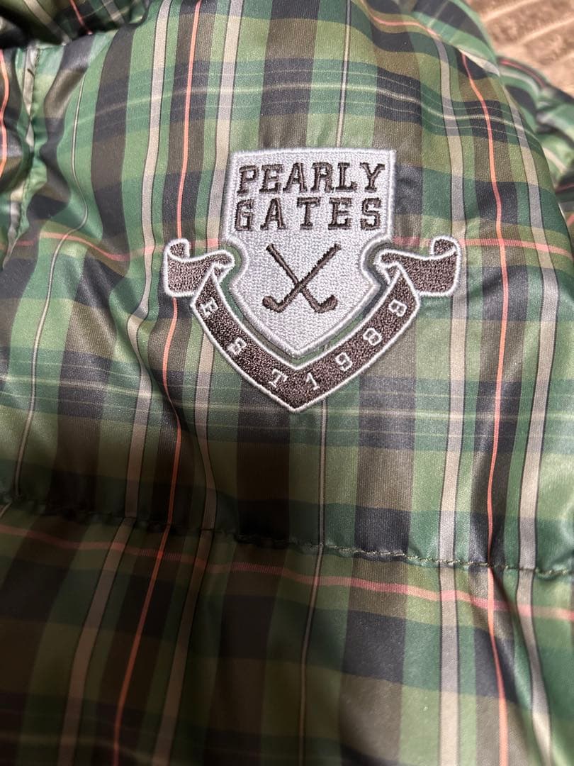 PEARLY GATES ダウンジャケット グリーン系チェック2