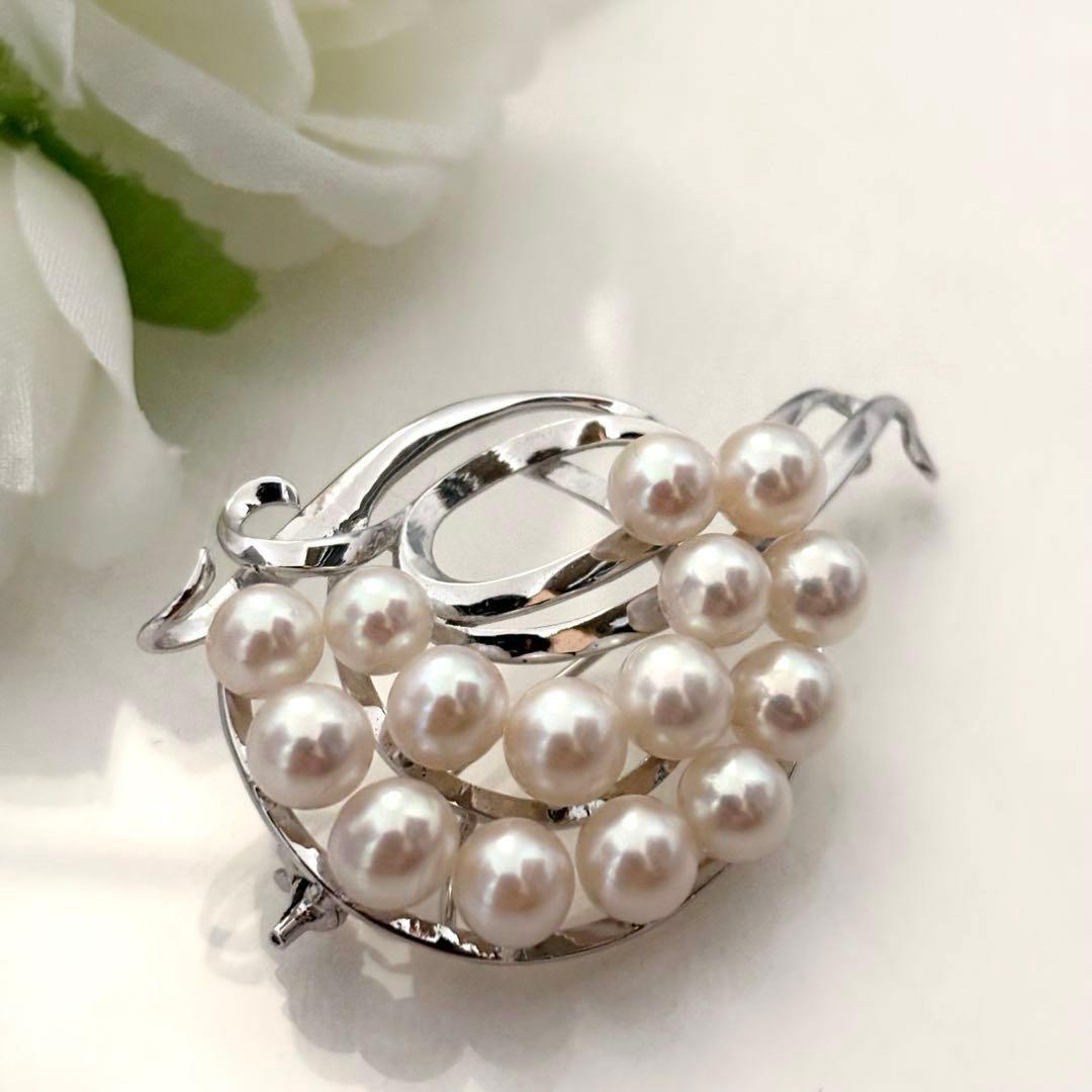 290【タサキ】シルバー　パール　ブローチ