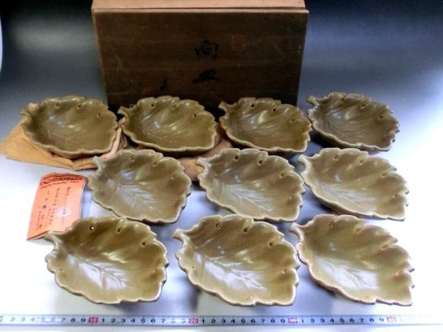皿■橘窯 橘吉 10客 鉢 向付 向皿 葉皿 菓子器 古美術 時代物 骨董品■
