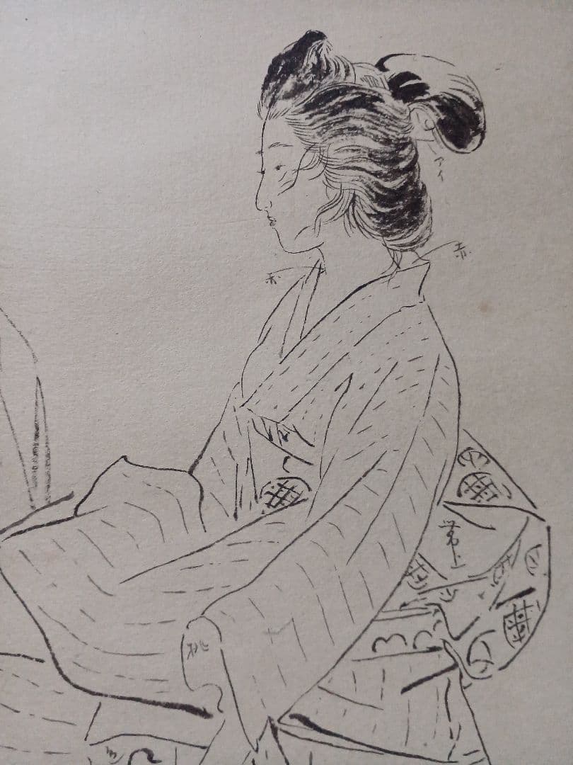 江戸屋の原画　掛軸　1175x420mm E449　煙草夏風の女　伝　鏑木清方