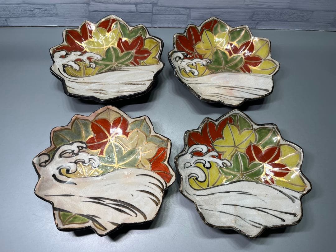 時代　京焼　乾山銘(乾山写し) 変形皿　四枚　茶懐石