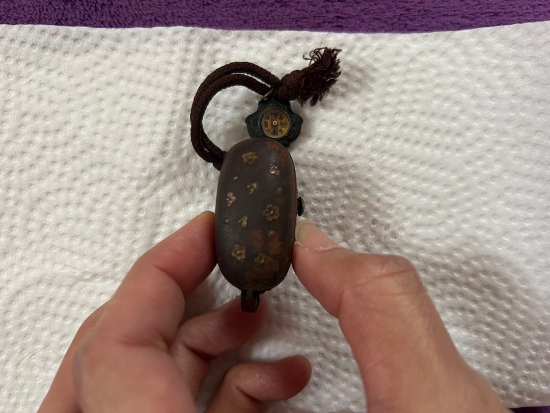 携帯用発火具 江戸時代 火縄銃 根付 方位磁針付き アンティーク 骨董