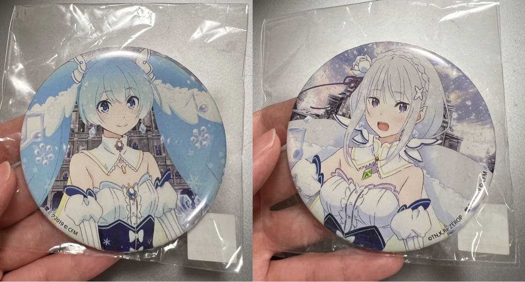 初音ミク 雪ミク miku リゼロ エミリア 缶バッジ 2個セット
