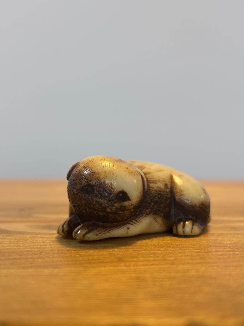 【希少】犬　時代提物 根付 銘有り　アンティーク　印籠