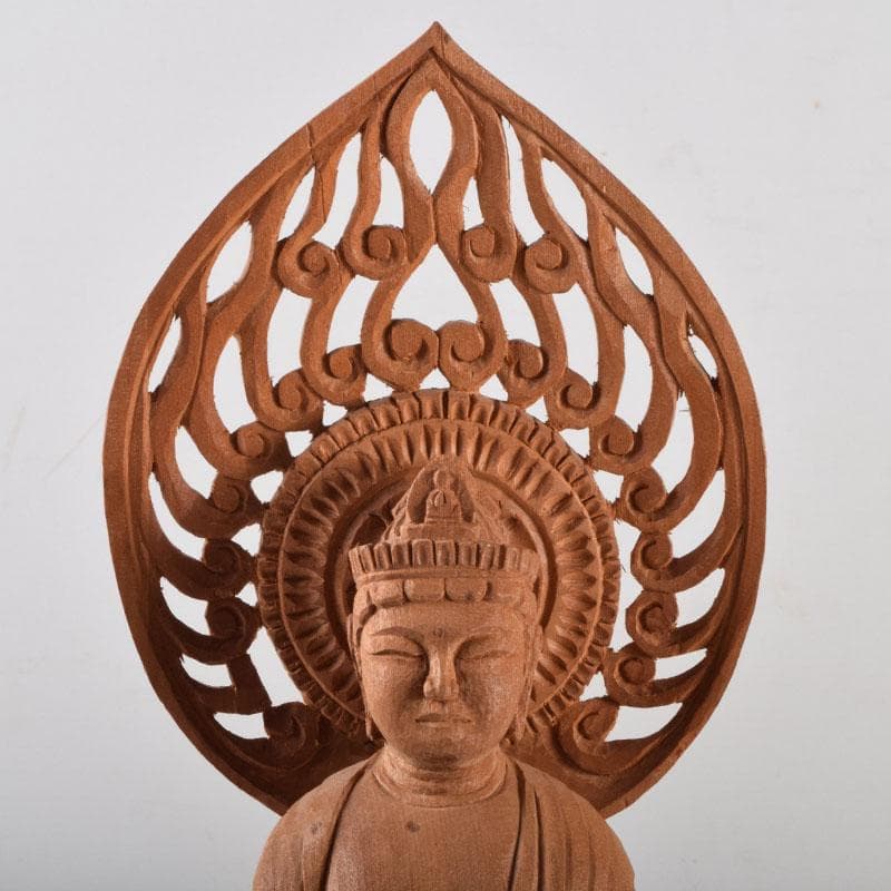 仏教美術　木彫　観音菩薩立像　仏像　置物　在銘　高さ約46cm　V　8764