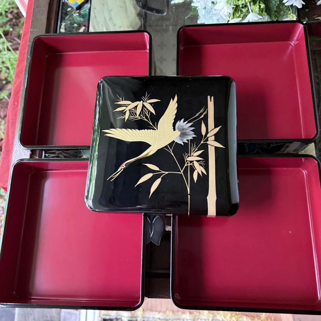 2192様感謝‼️JAPAN輪島塗お屠蘇器七つ揃い『松竹梅鶴』塗師松竹梅落款元箱入