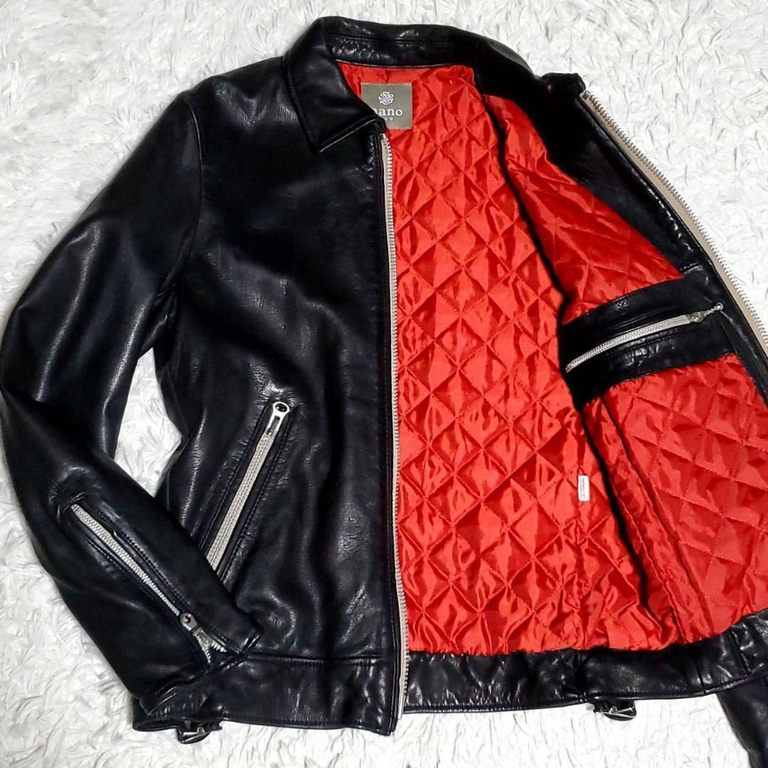 ナノユニバース 羊革 シングル ライダース 黒 中綿 キルティング　S サイズ