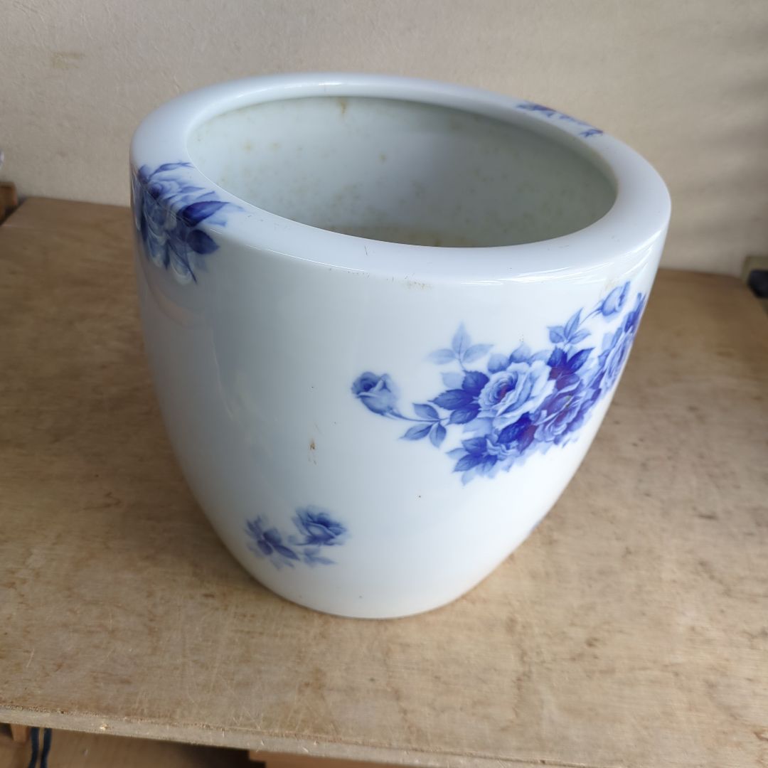 骨董 火鉢 薔薇 ノリタケ ブルーローズ 日陶 鉢カバー 睡蓮鉢 メダカ