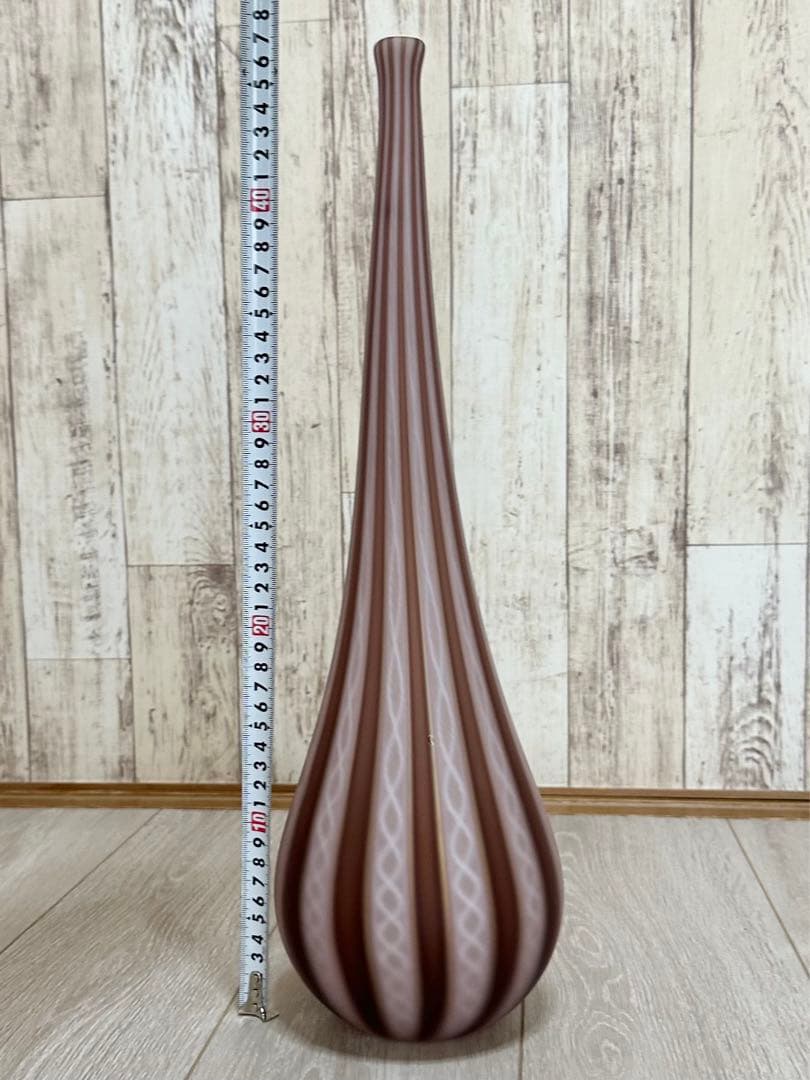 高さ:約47cm‼️藤田喬平 手吹 ヴェニス 鶴首 カンナ 大作 ガラス花瓶 花器