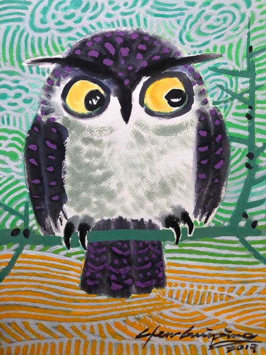 森の中　CHEN GUIOING  水彩画　オリジナル原画