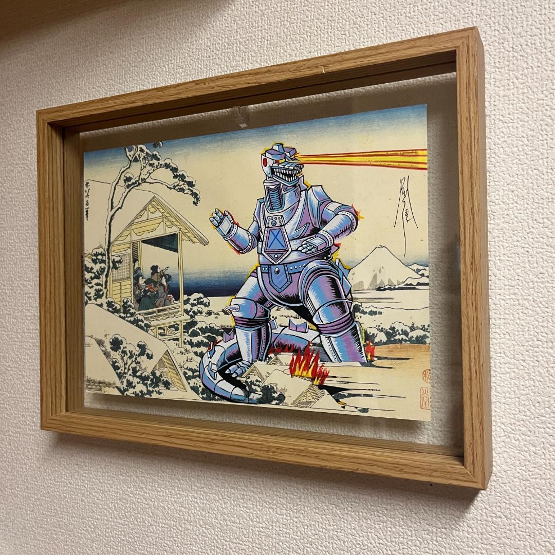 富士山を背景にしたメカゴジラのアート
