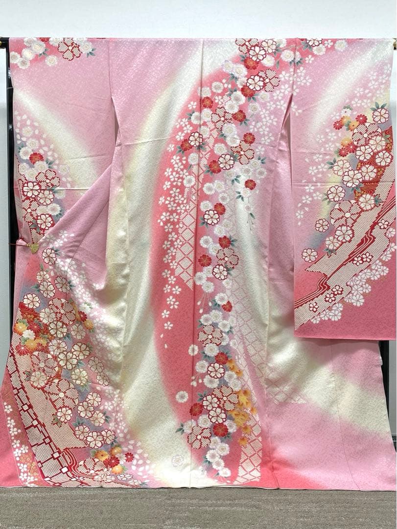 振袖 仮絵羽 金彩 紋意匠 正絹 未仕立て品 八掛付き