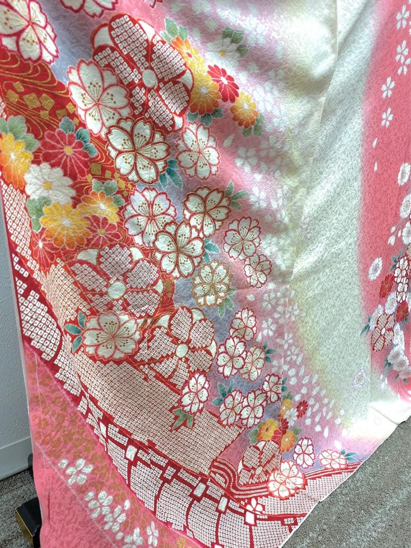 振袖 仮絵羽 金彩 紋意匠 正絹 未仕立て品 八掛付き