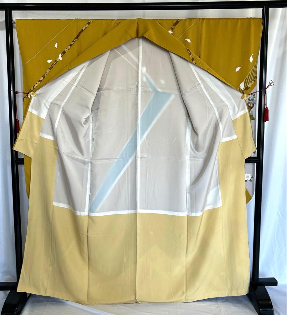 振袖☆成人式【正絹】☆身丈167 ☆黄土色系　★中古