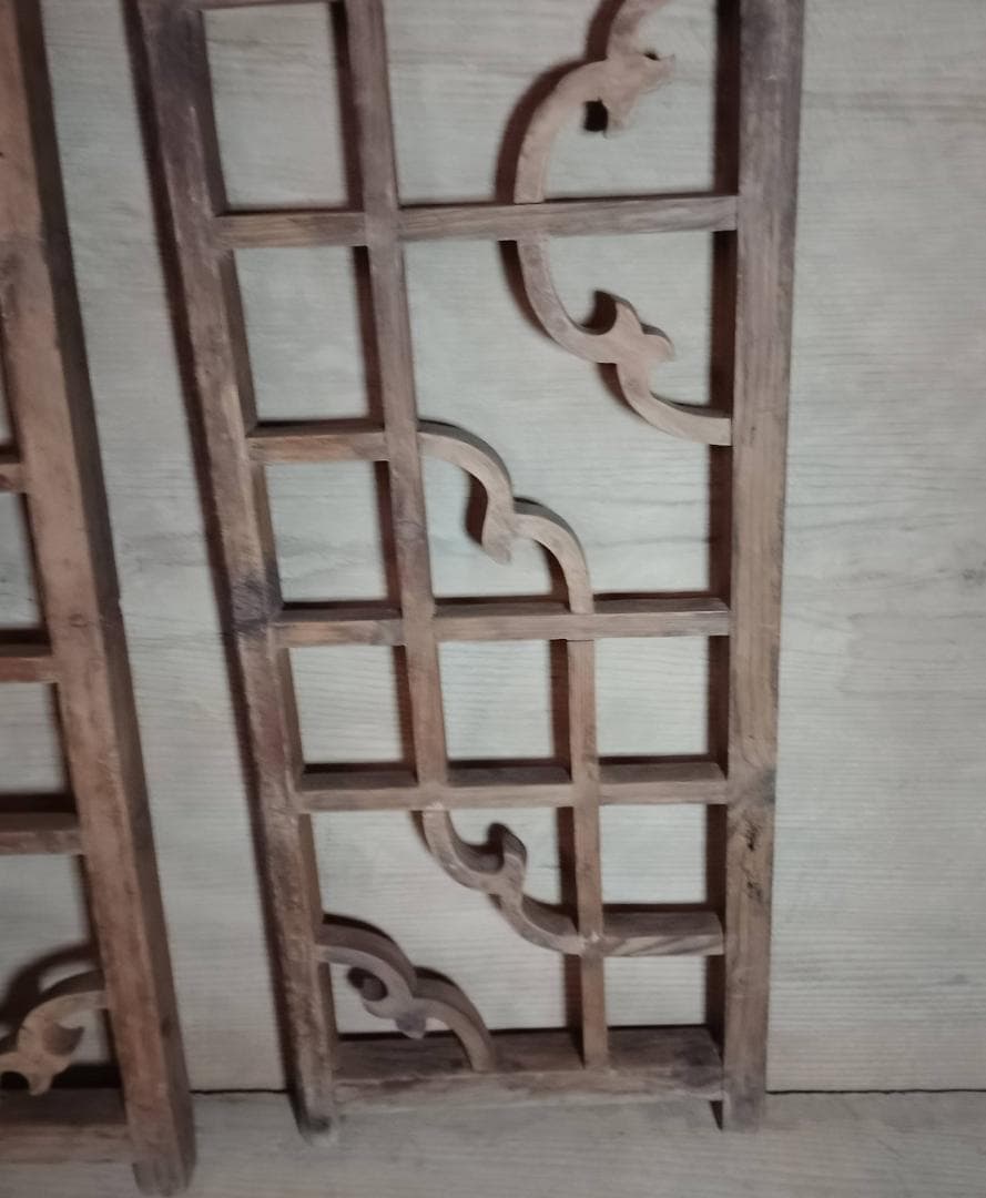 アンティーク 木製 格子 建具 2枚セット 古道具 透かし彫り 雲形 時代家具