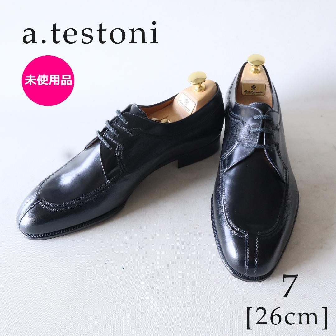 未使用 ア・テストーニ　Uチップドレスシューズ　黒　7 26cm