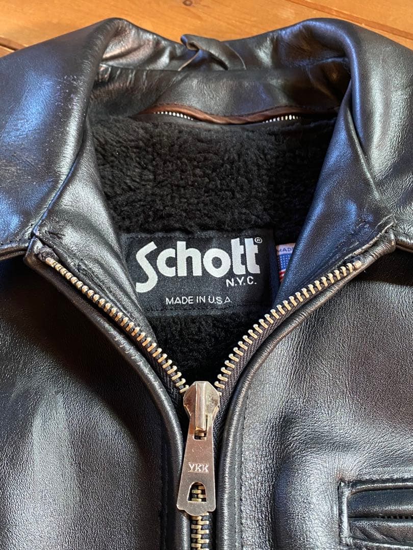 90's Schott 642 襟付きシングルライダースジャケット　size38