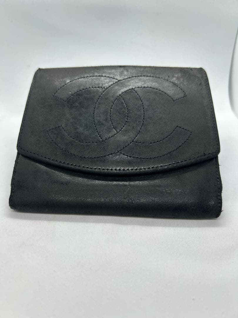 CHANEL　シャネル　二つ折り財布　ラムスキン　ココマーク ブラック /713