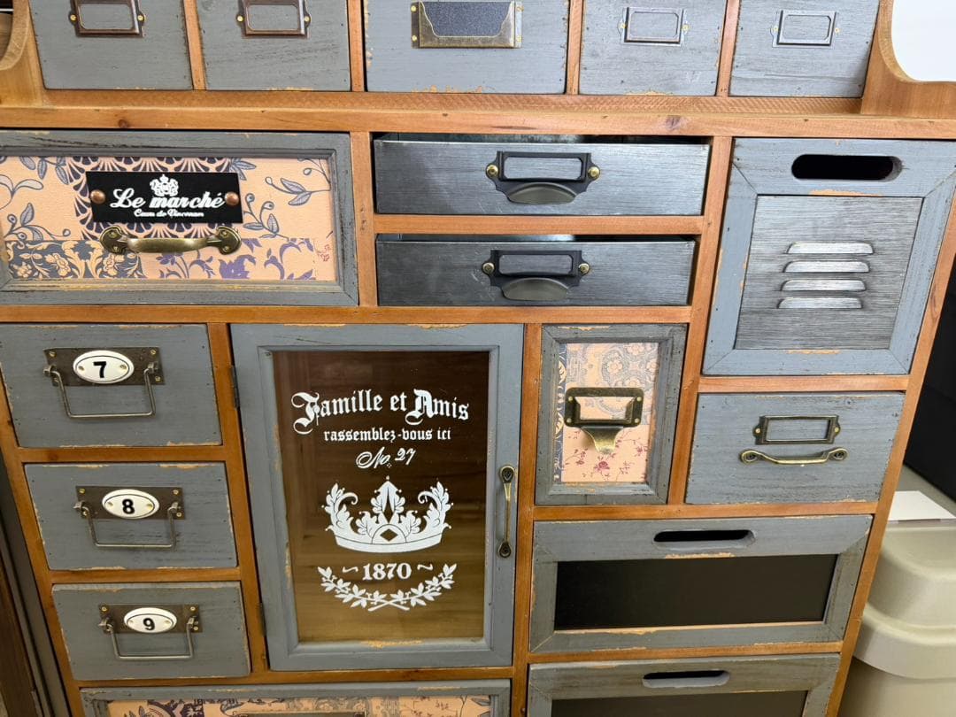 天然木　スチール　キャビネット　インダストリアル　チェスト　引出　レトロ　棚