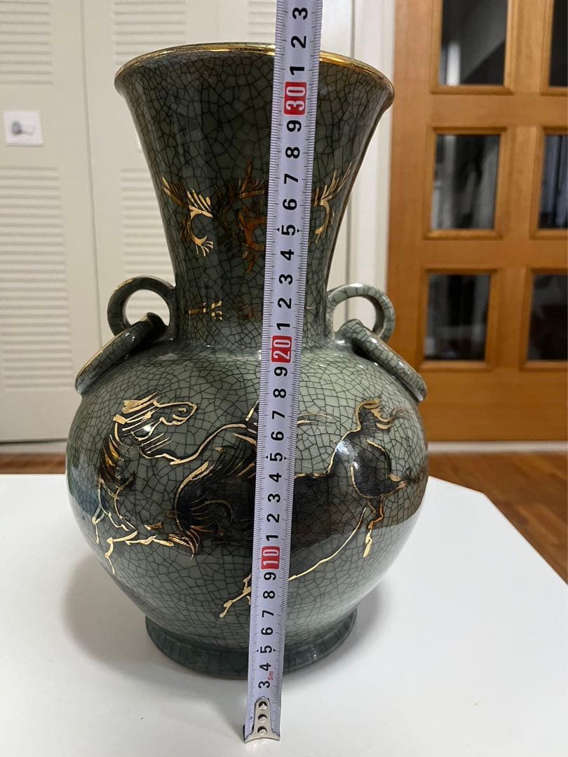 相馬焼 松助窯 花器 大きな花瓶 壷 骨董 唐物 金彩