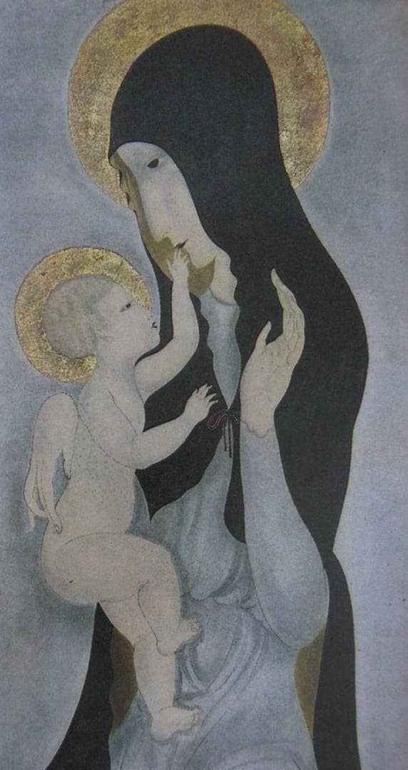 藤田嗣治、「Vierge a l'enfant」、希少画集の額装画、人気作品