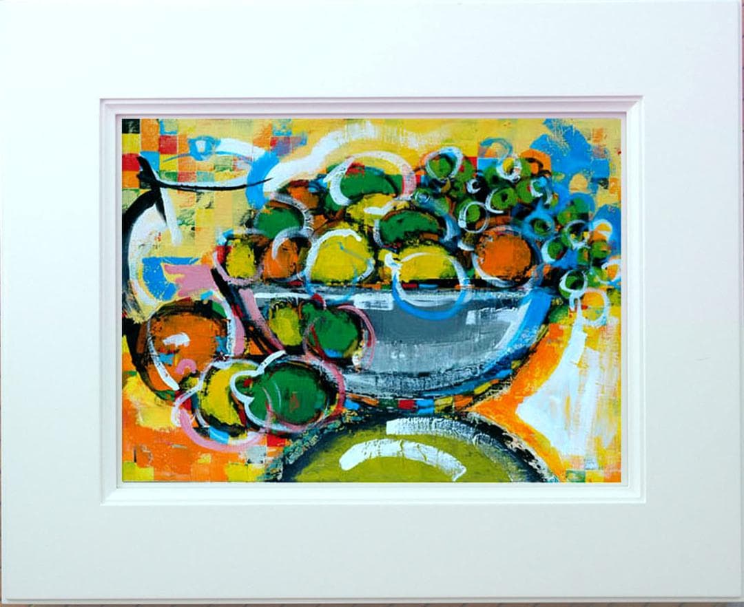 油絵 絵 絵画インテリア 額付(白) uF6-061604 静物 果物 ポット