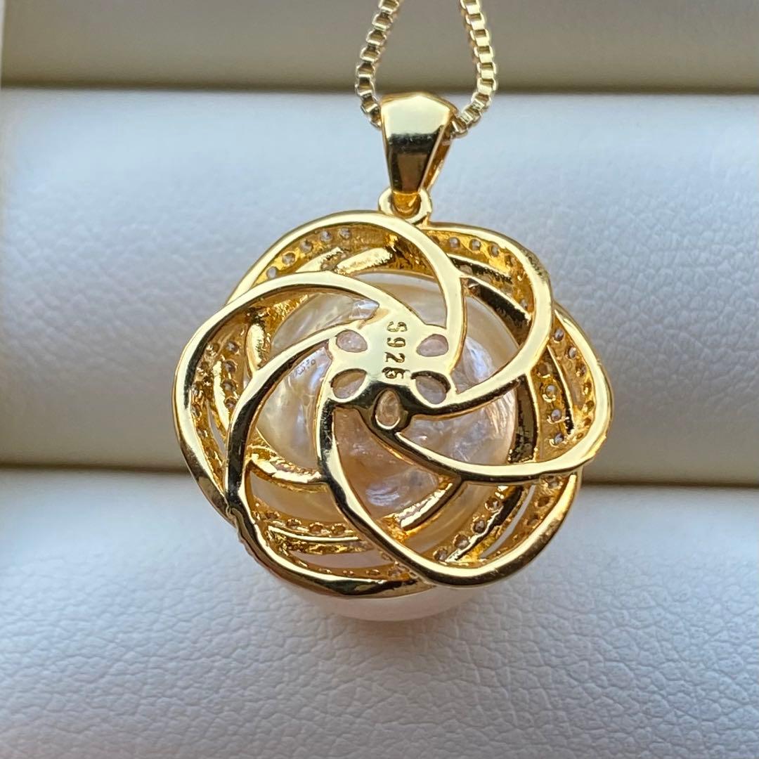 本真珠　南洋白蝶真珠ネックレストップ　15.3mmシャンパンゴールドPT753