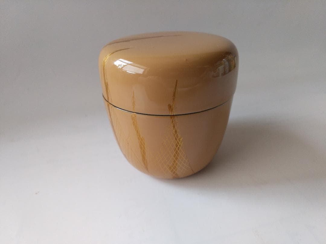 茶道具 茶器 白塗 干網蒔絵 中棗 牧田芳祥 作 漆器 抹茶 棗 共箱 美品