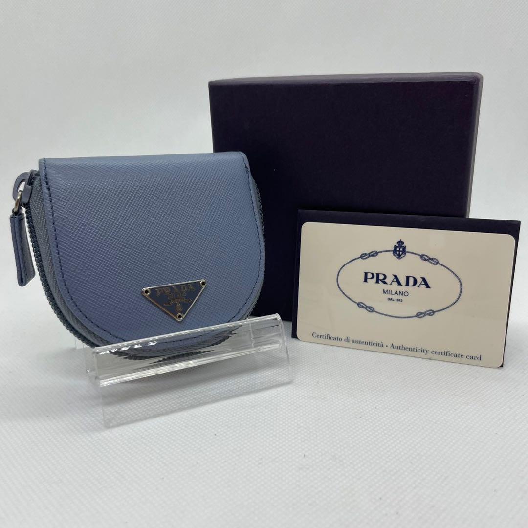 【未使用級/付属品完備】プラダ ケース レザー ラウンドファスナー 青