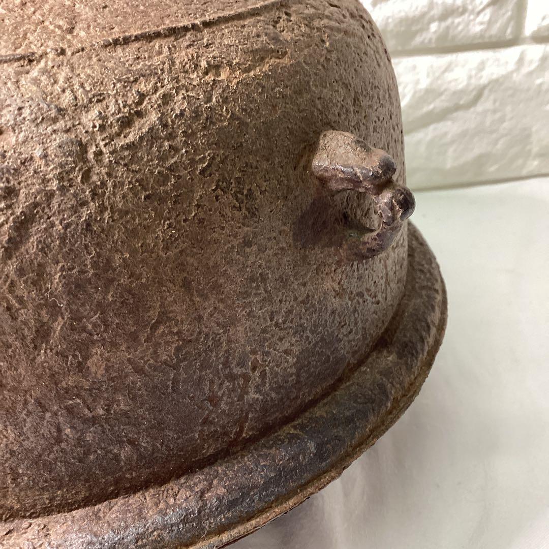 S　鋳鉄製 丸型　茶釜　銅蓋　茶道具　直径23ｃｍ　高さ16ｃｍ