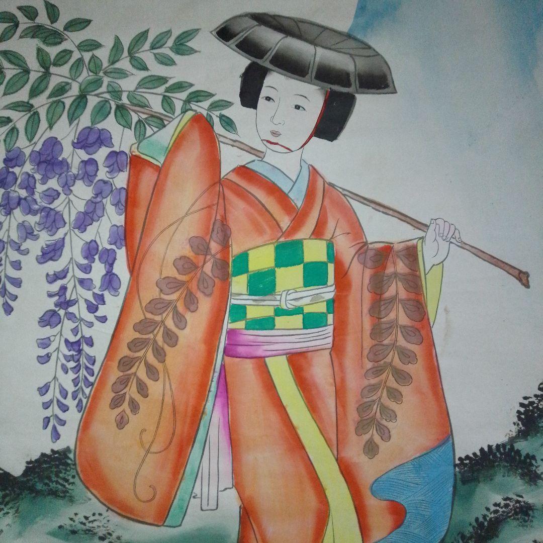 和風 掛け軸 花柄デザイン 藤娘 掛け軸