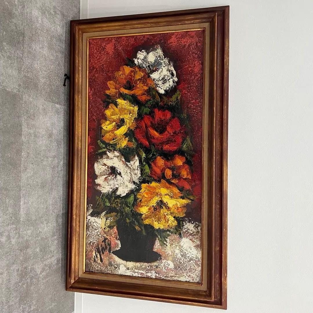 アンリ・ダンティ 油彩12号 欧州画 油彩画 花束 印象派風